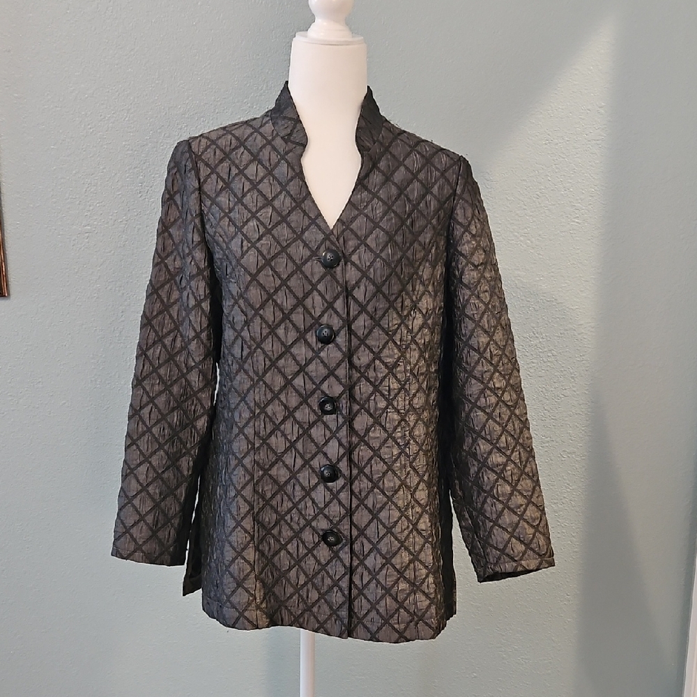 Coldwater Creek Metallic Black Diamond-Pattern Lightweight Jacket